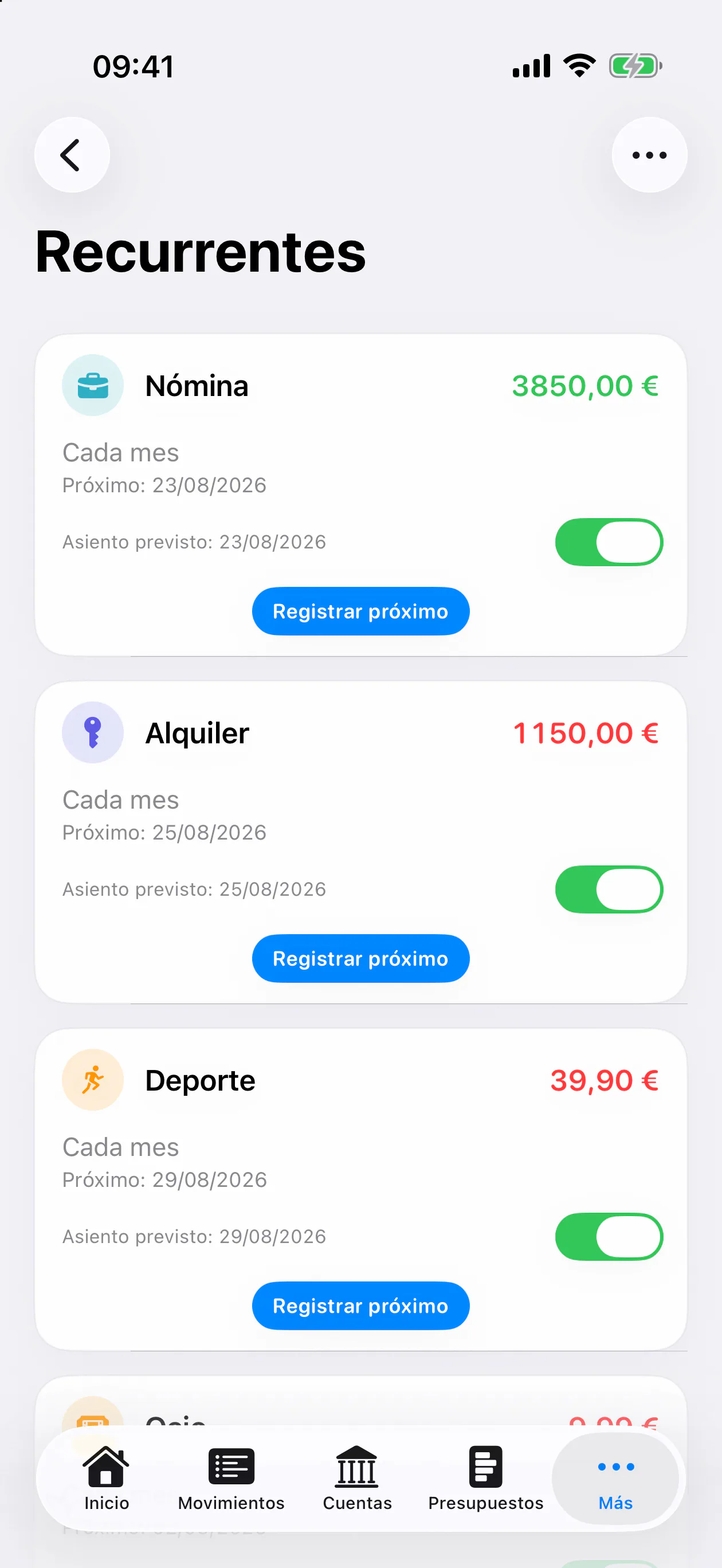FinZenFlow: Operaciones recurrentes