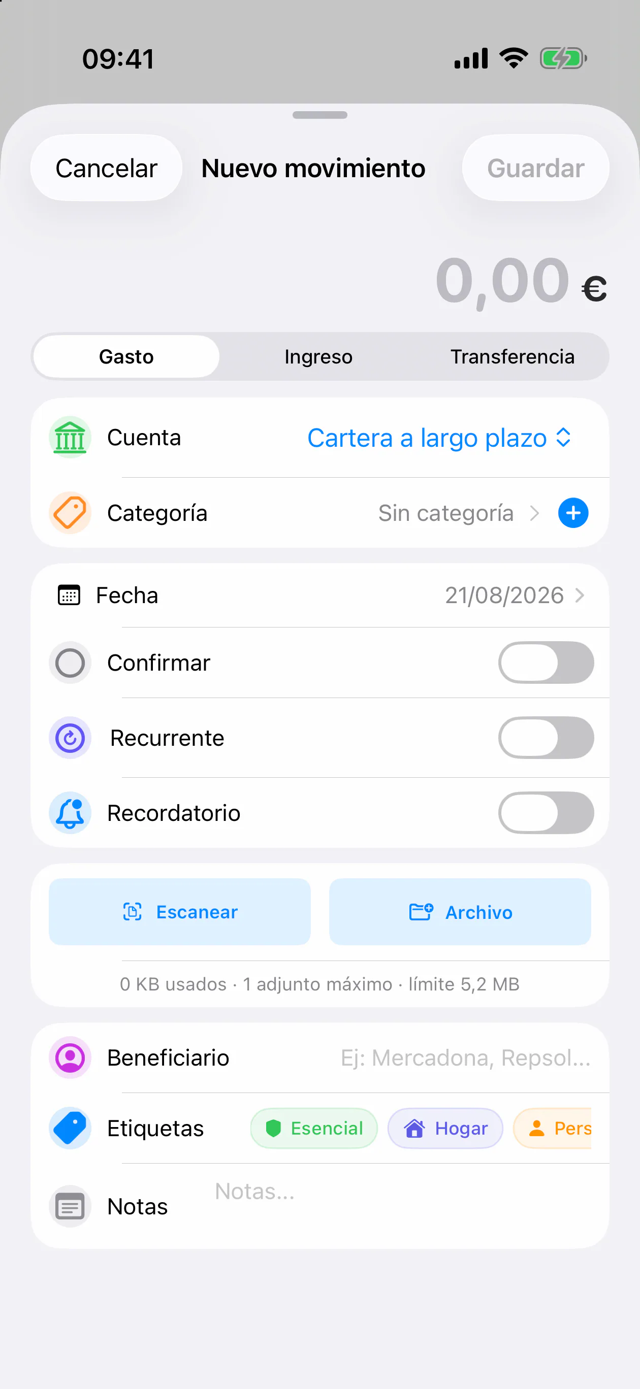 FinZenFlow: Nuevo gasto