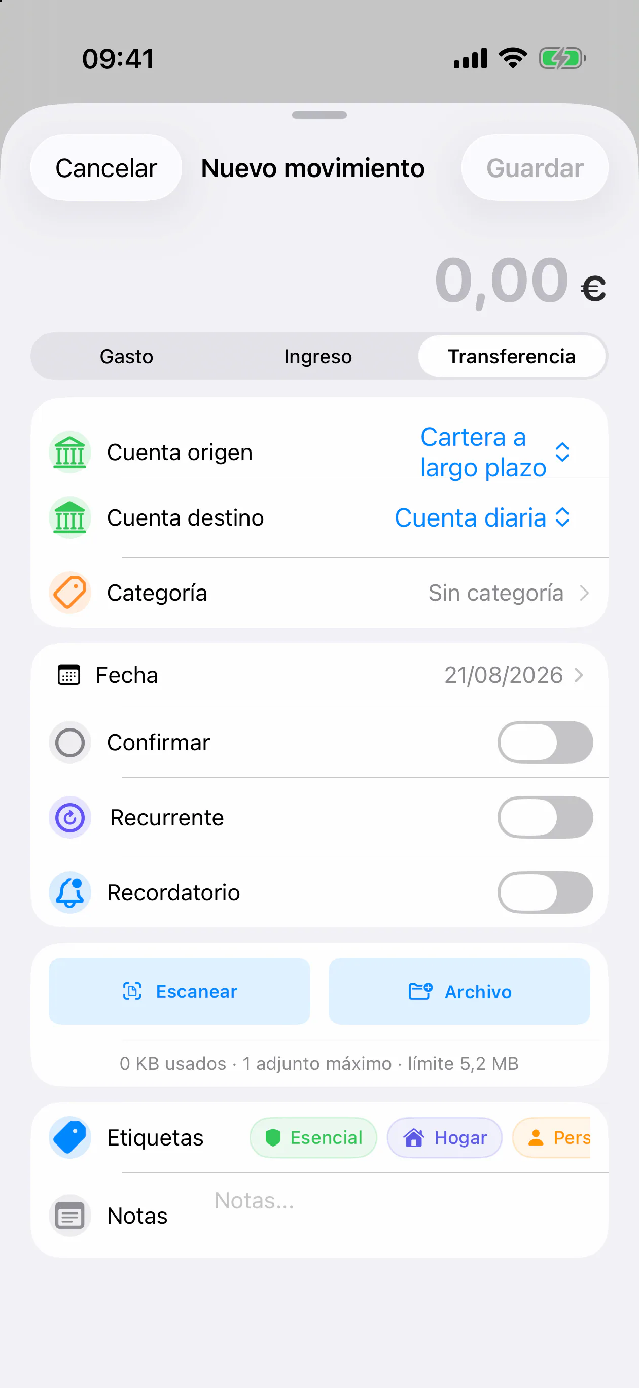 FinZenFlow: Nueva transferencia