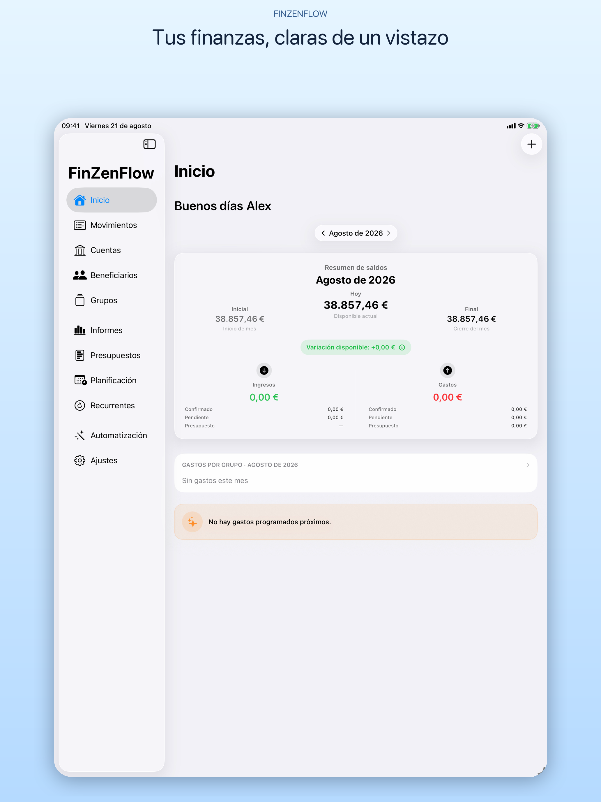 FinZenFlow en iPad